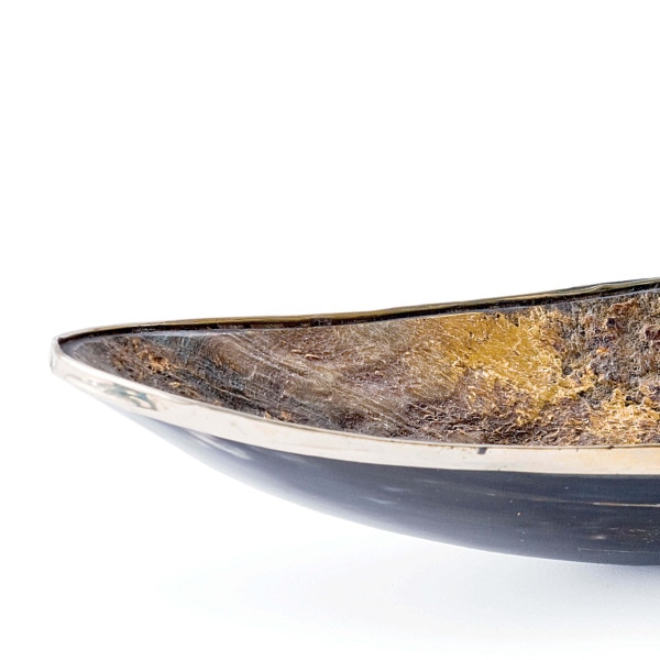 Elongated Horn Dish With Brass Trim